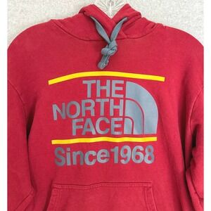 The North Face Hoodie Mens Medium Red Graphic Logo Pullover Sweatshirt READ